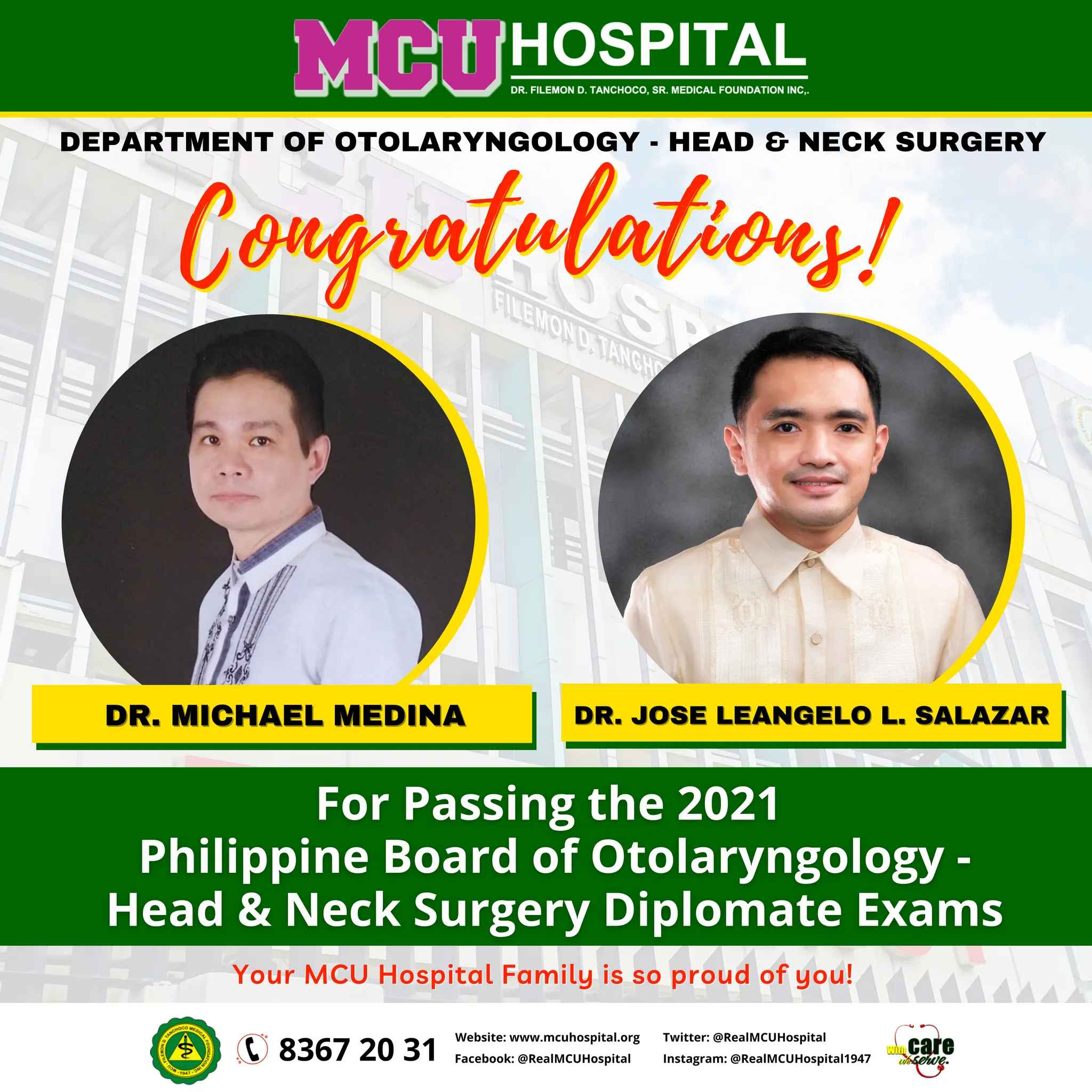 Department of OTOLARYNGOLOGY – HEAD & NECK SURGERY ‘s pride! – MCU Hospital